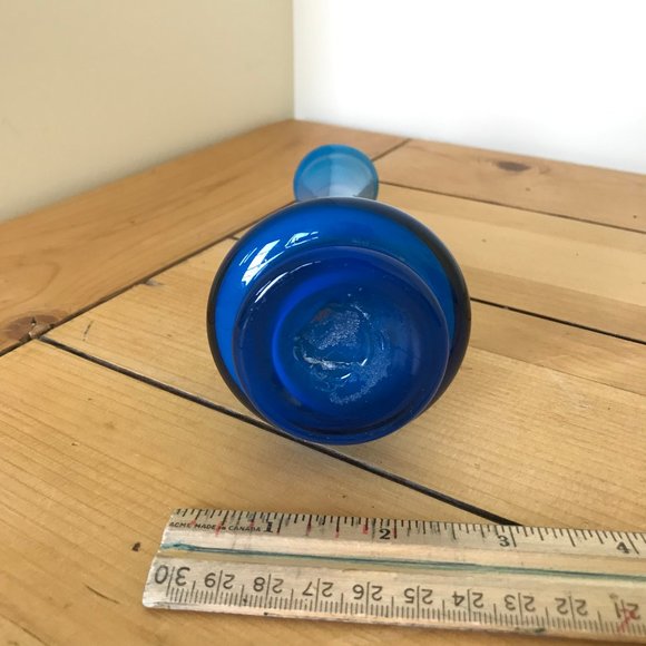 Blown Art Glass Small Bud Vase Bright Blue Studio Glassware 6-3/4" - Picture 6 of 8